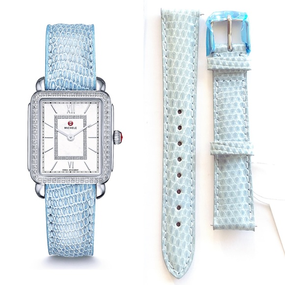 MICHELE | Air Blue Lizard 16mm Leather Watch Band